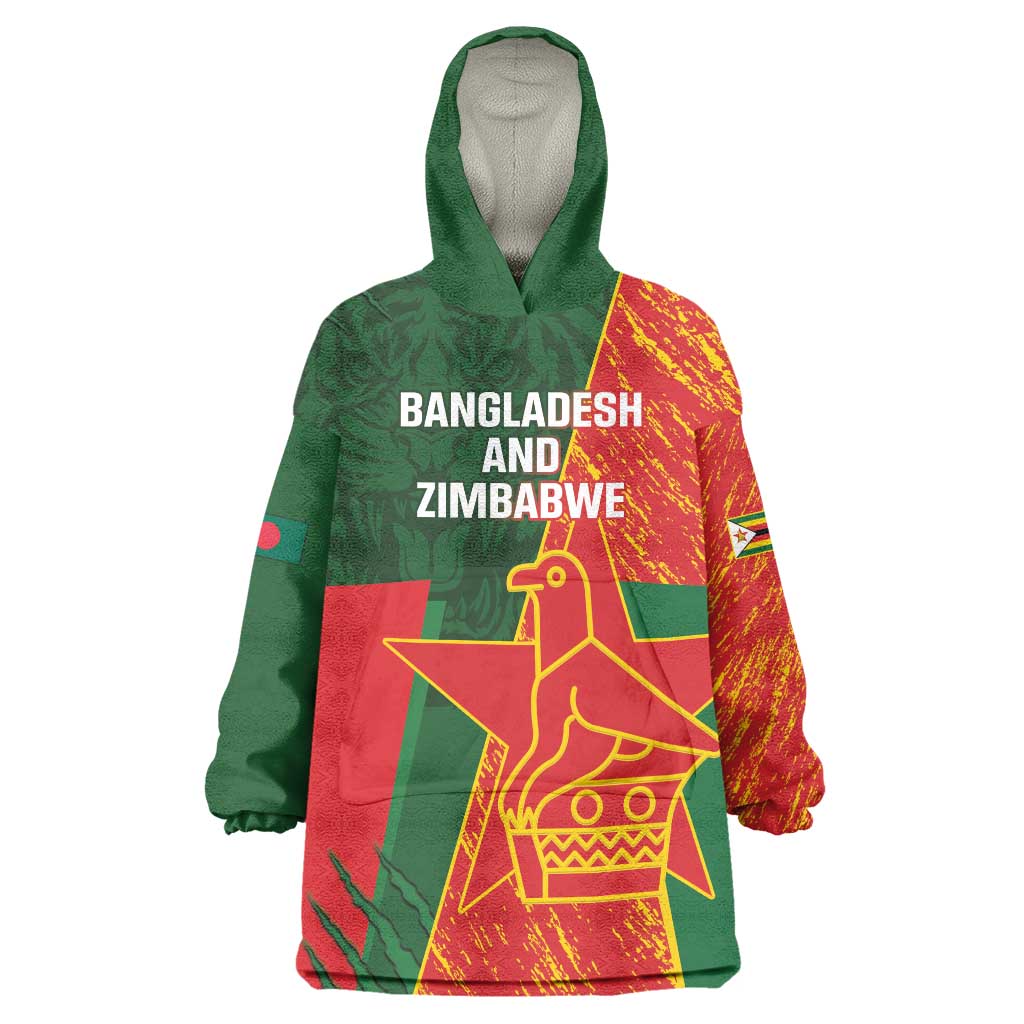 Custom Bangladesh And Zimbabwe Cricket Wearable Blanket Hoodie 2025 Tigers Chevrons Together