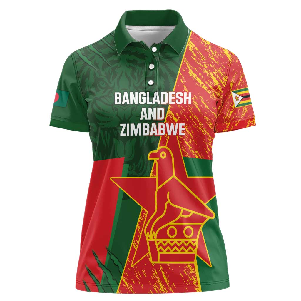 Custom Bangladesh And Zimbabwe Cricket Women Polo Shirt 2025 Tigers Chevrons Together