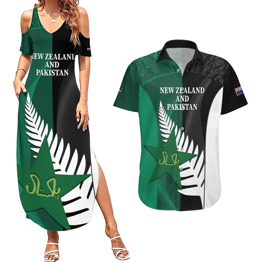 Custom New Zealand And Pakistan Cricket Couples Matching Summer Maxi Dress and Hawaiian Shirt 2025 Black Cap Shaheens Together - Wonder Print Shop