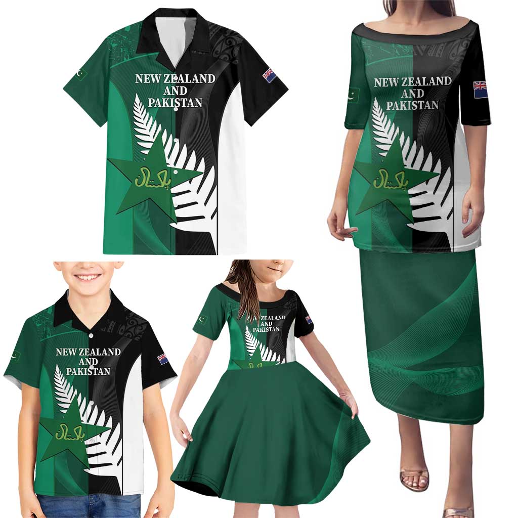 Custom New Zealand And Pakistan Cricket Family Matching Puletasi and Hawaiian Shirt 2025 Black Cap Shaheens Together - Wonder Print Shop