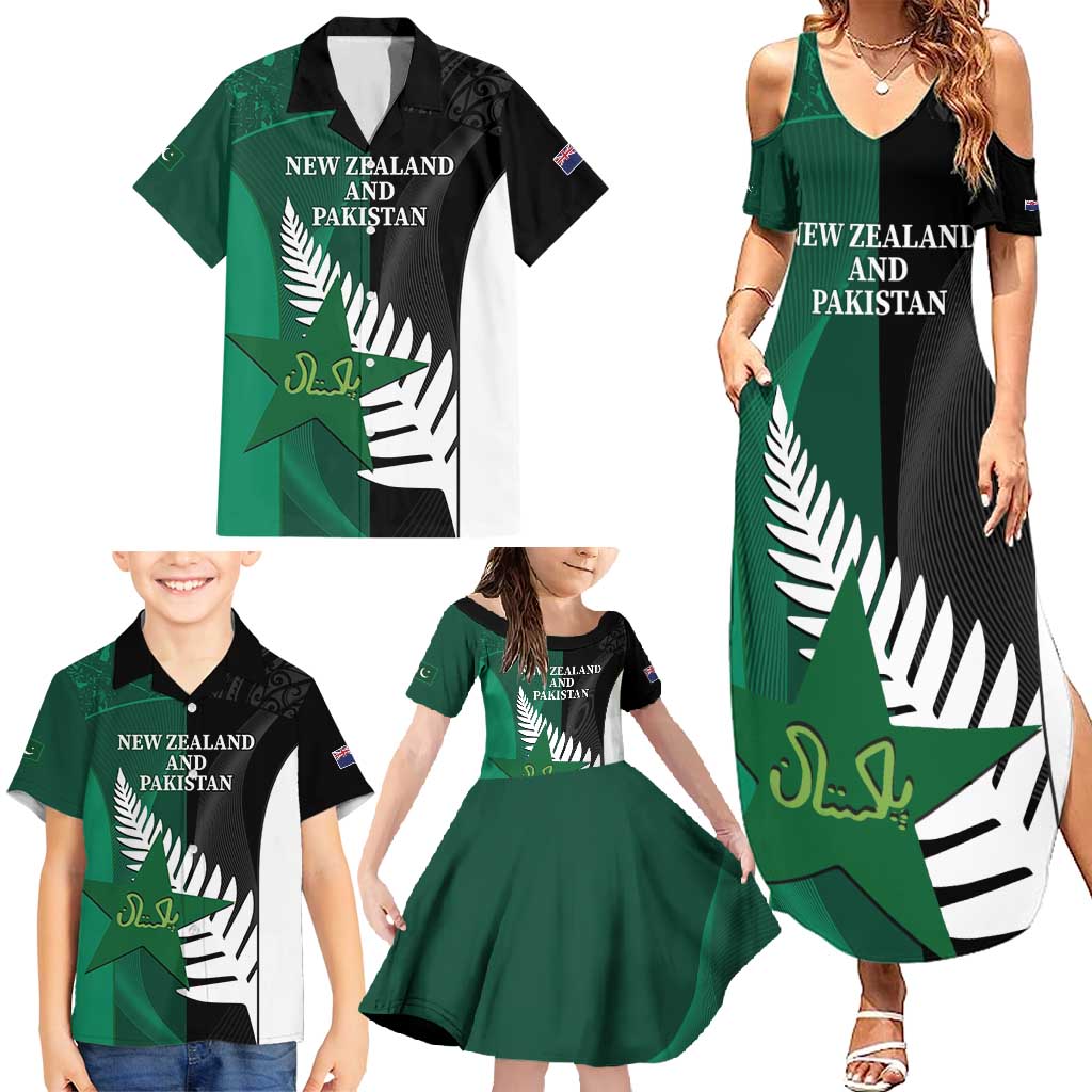 Custom New Zealand And Pakistan Cricket Family Matching Summer Maxi Dress and Hawaiian Shirt 2025 Black Cap Shaheens Together - Wonder Print Shop