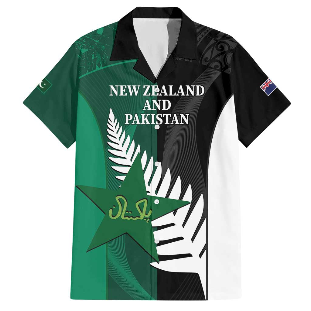 Custom New Zealand And Pakistan Cricket Hawaiian Shirt 2025 Black Cap Shaheens Together - Wonder Print Shop