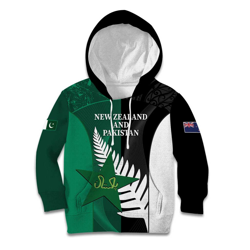 Custom New Zealand And Pakistan Cricket Kid Hoodie 2025 Black Cap Shaheens Together - Wonder Print Shop