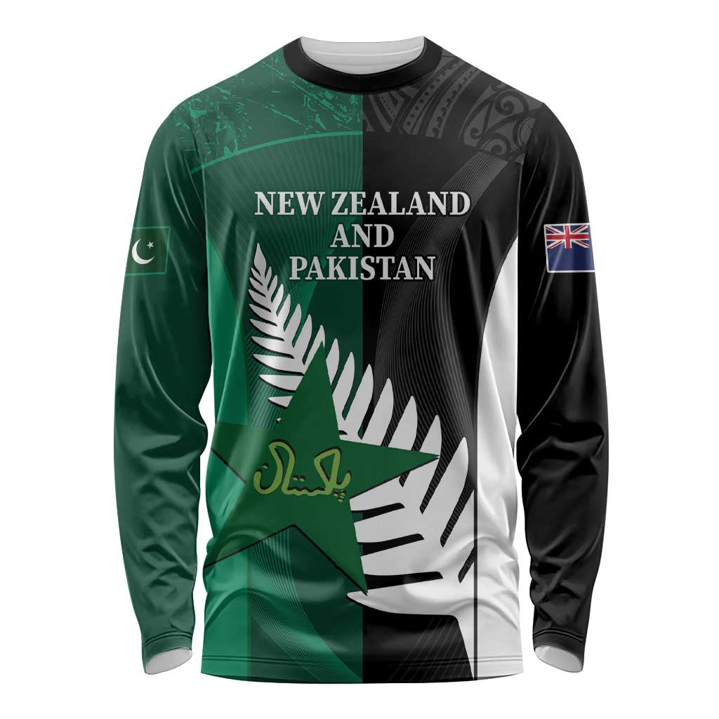 Custom New Zealand And Pakistan Cricket Long Sleeve Shirt 2025 Black Cap Shaheens Together - Wonder Print Shop