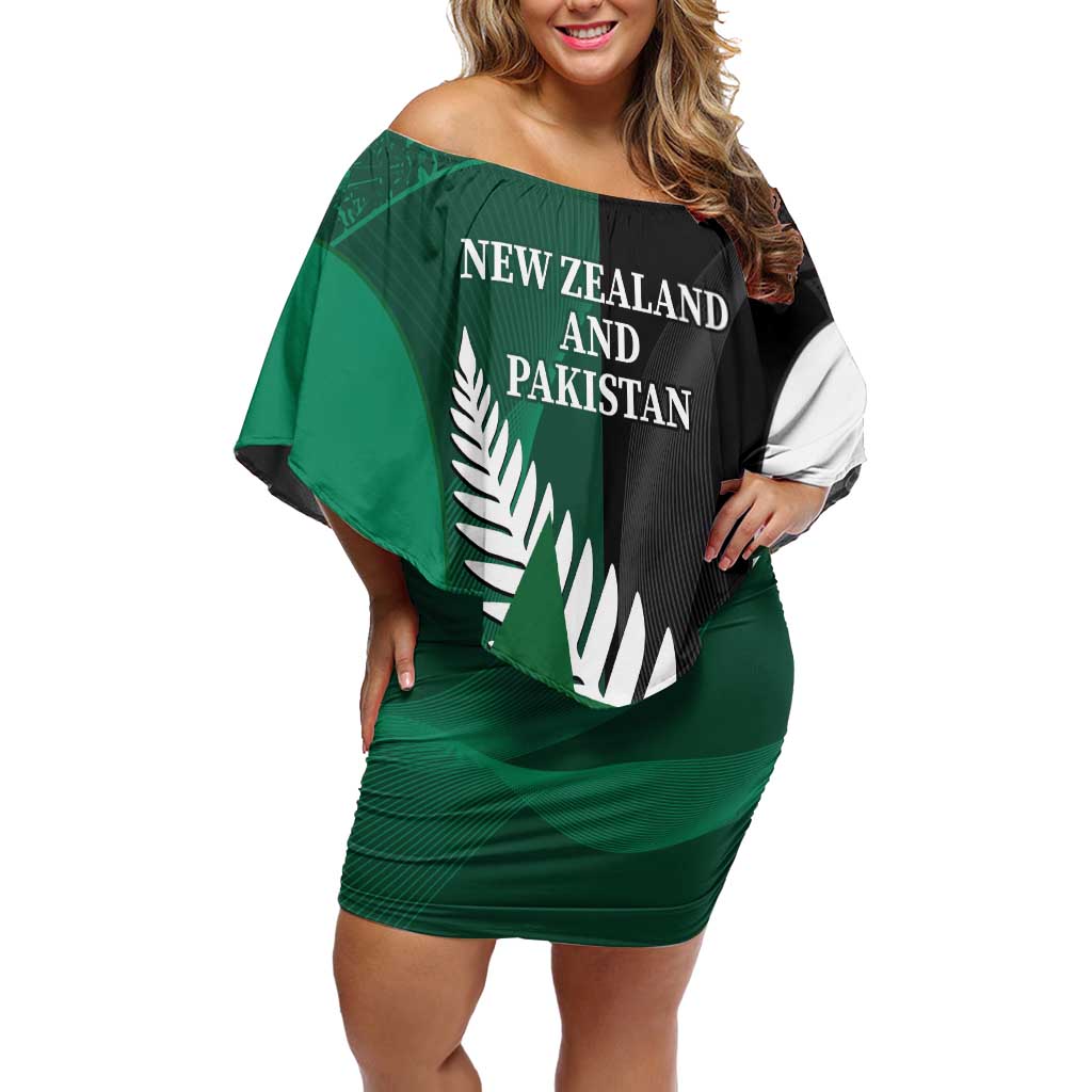 Custom New Zealand And Pakistan Cricket Off Shoulder Short Dress 2025 Black Cap Shaheens Together - Wonder Print Shop