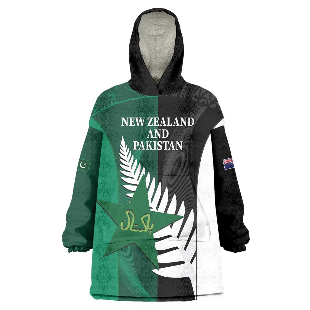 Custom New Zealand And Pakistan Cricket Wearable Blanket Hoodie 2025 Black Cap Shaheens Together