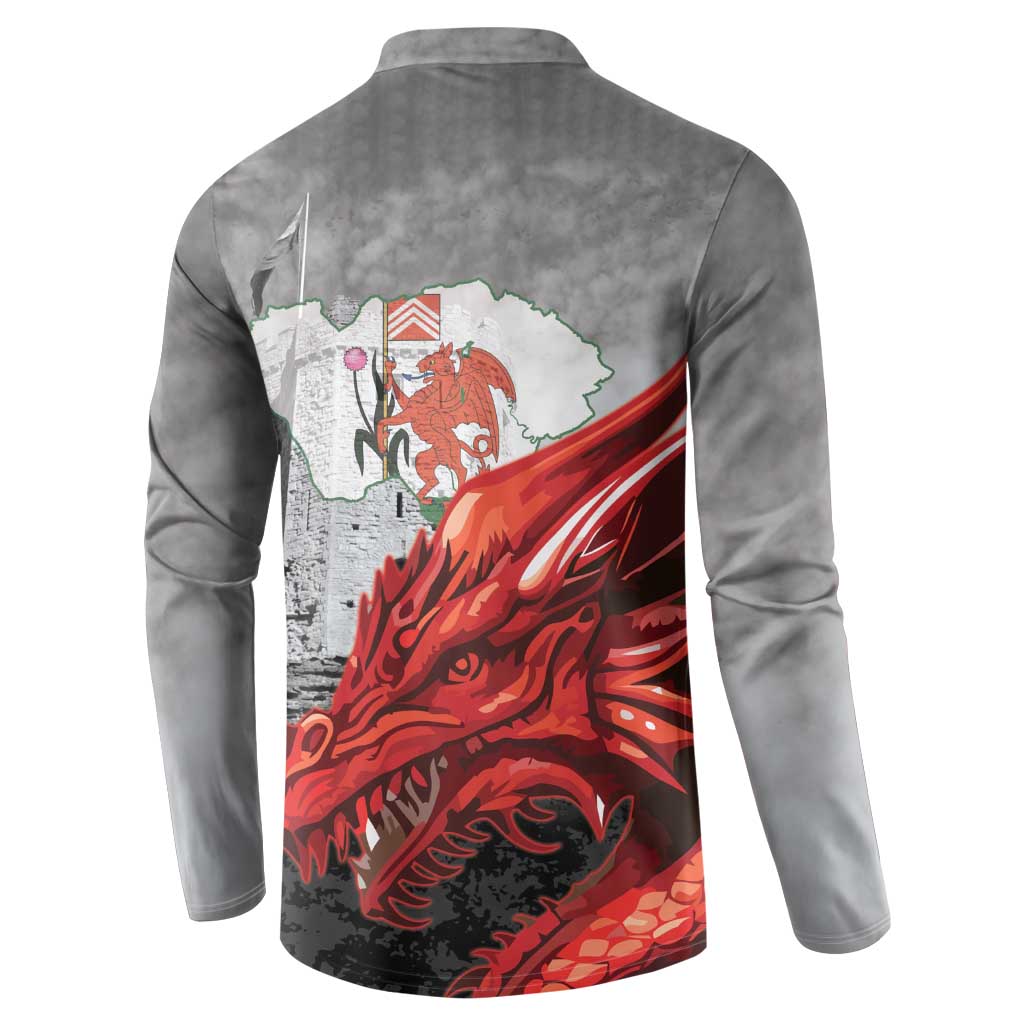 Wales Cardiff Capital Button Sweatshirt Welsh Red Dragon Castell Caerdydd - Wonder Print Shop