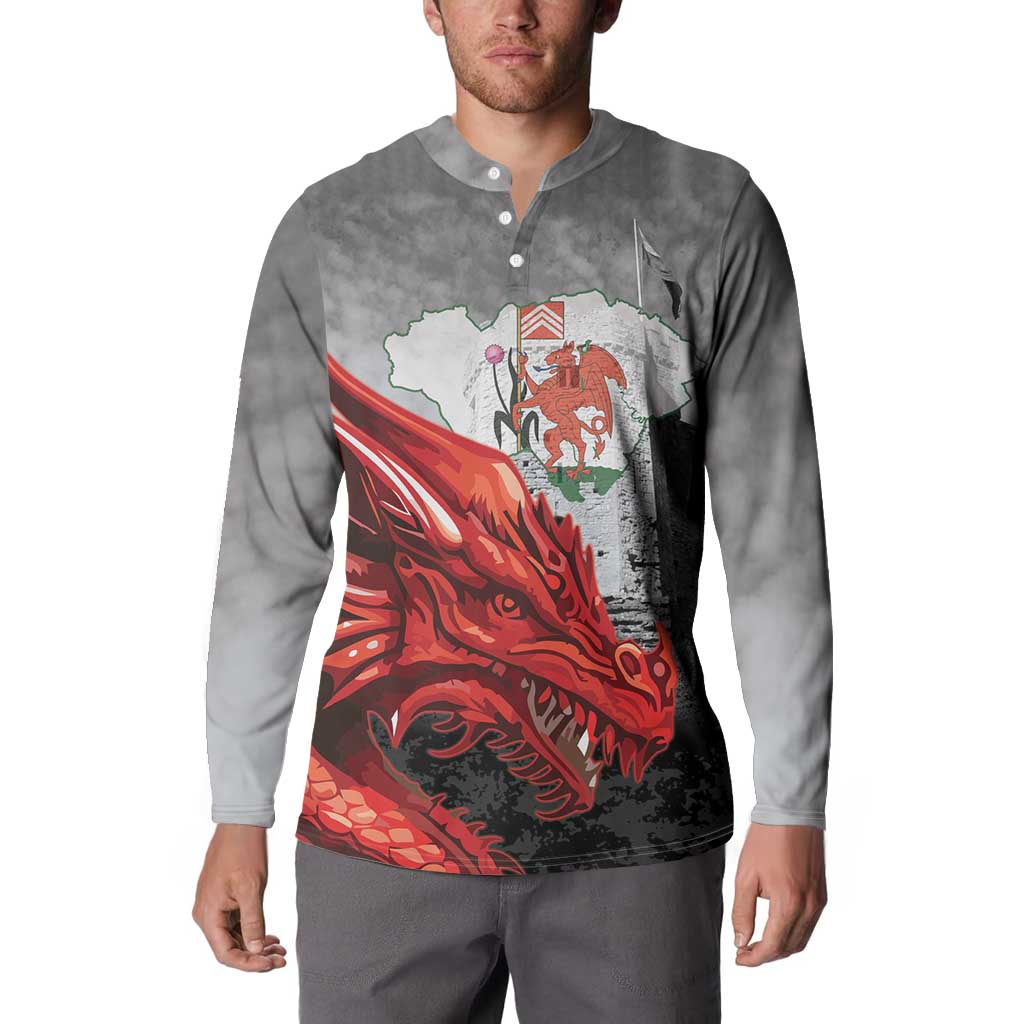 Wales Cardiff Capital Button Sweatshirt Welsh Red Dragon Castell Caerdydd - Wonder Print Shop