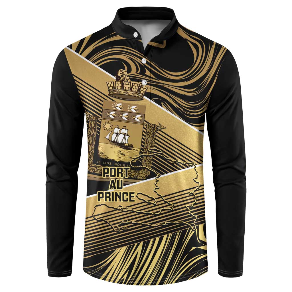 Port-au-Prince Afro-Haitians Button Sweatshirt Ayiti Map Pòtoprens Gold Color