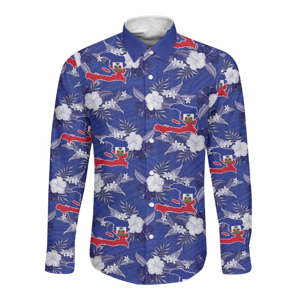 Afro-Haitians Long Sleeve Button Shirt Ayiti Map and Rose Kayenn Tropical Style - Wonder Print Shop