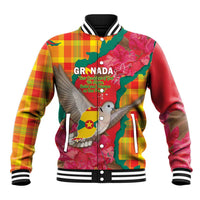 Grenada Independence Day Personalized Baseball Jacket Tropical Dove Bougainvillea Madras Pattern