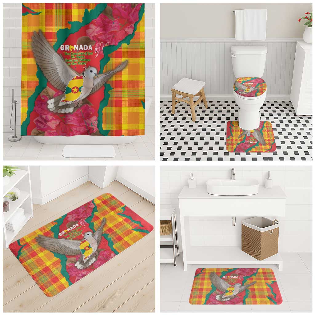 Grenada Independence Day Bathroom Set Tropical Dove Bougainvillea Madras Pattern