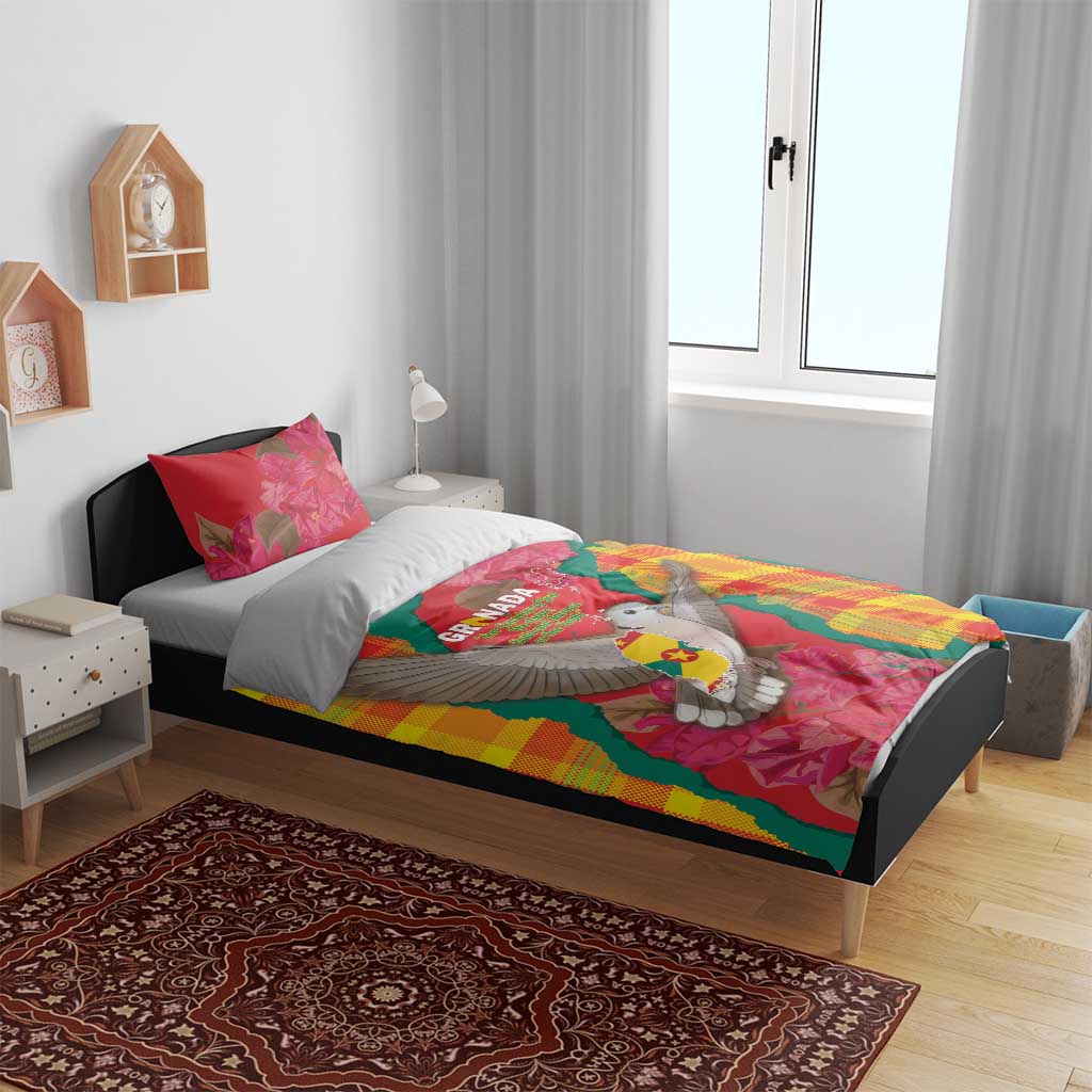 Grenada Independence Day Bedding Set Tropical Dove Bougainvillea Madras Pattern