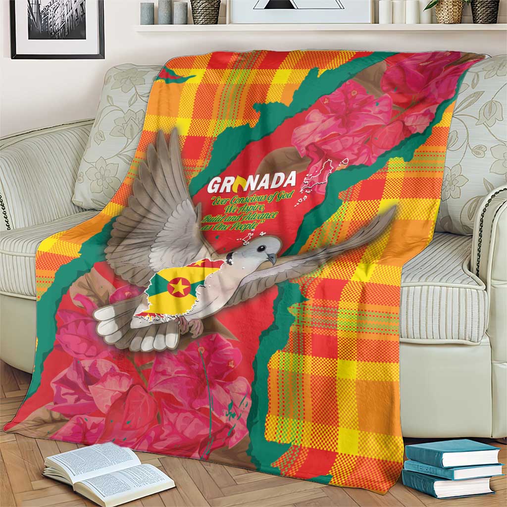 Grenada Independence Day Blanket Tropical Dove Bougainvillea Madras Pattern