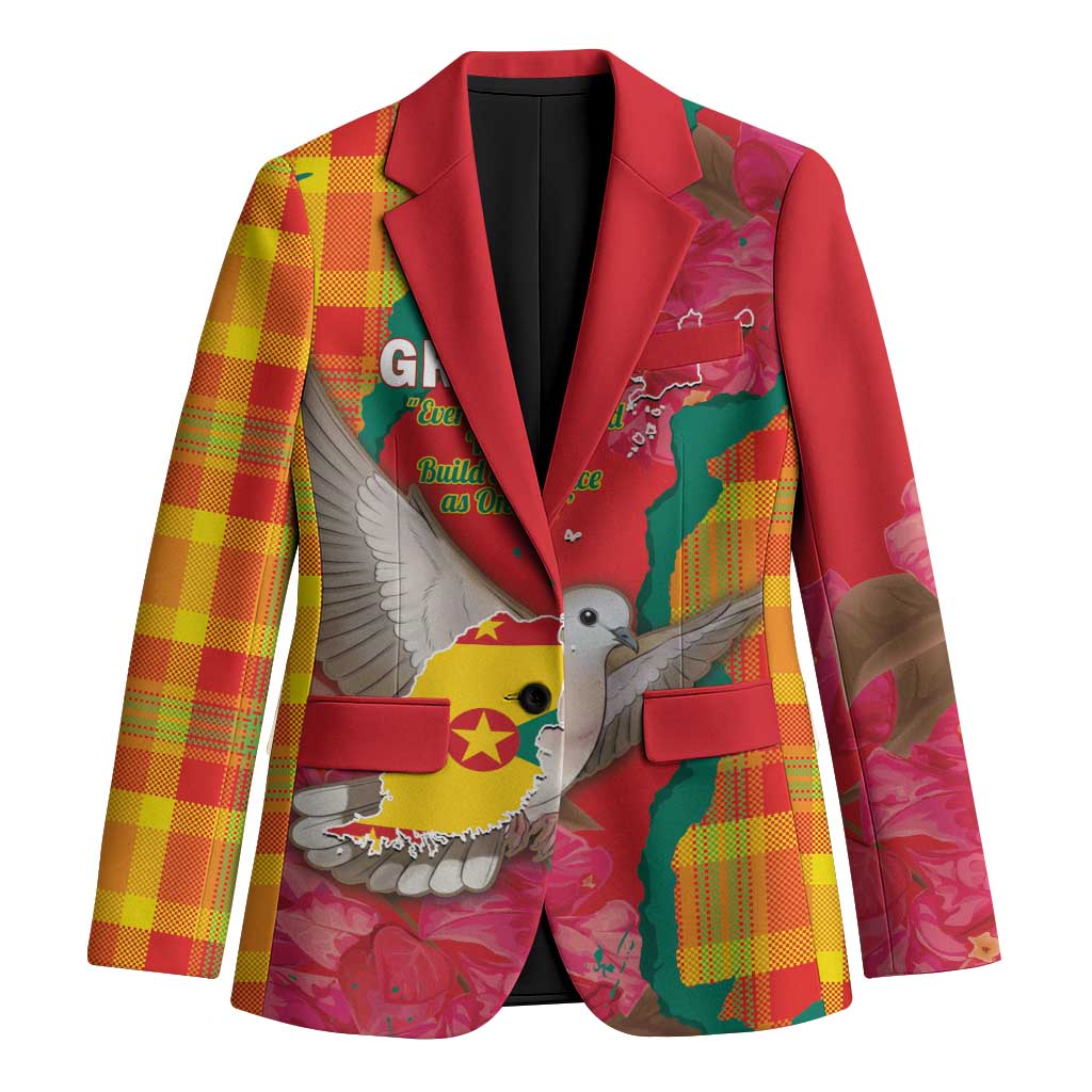 Grenada Independence Day Personalized Blazer Tropical Dove Bougainvillea Madras Pattern
