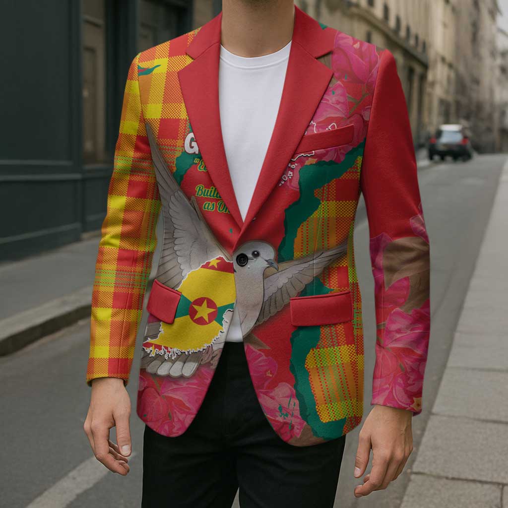 Grenada Independence Day Personalized Blazer Tropical Dove Bougainvillea Madras Pattern