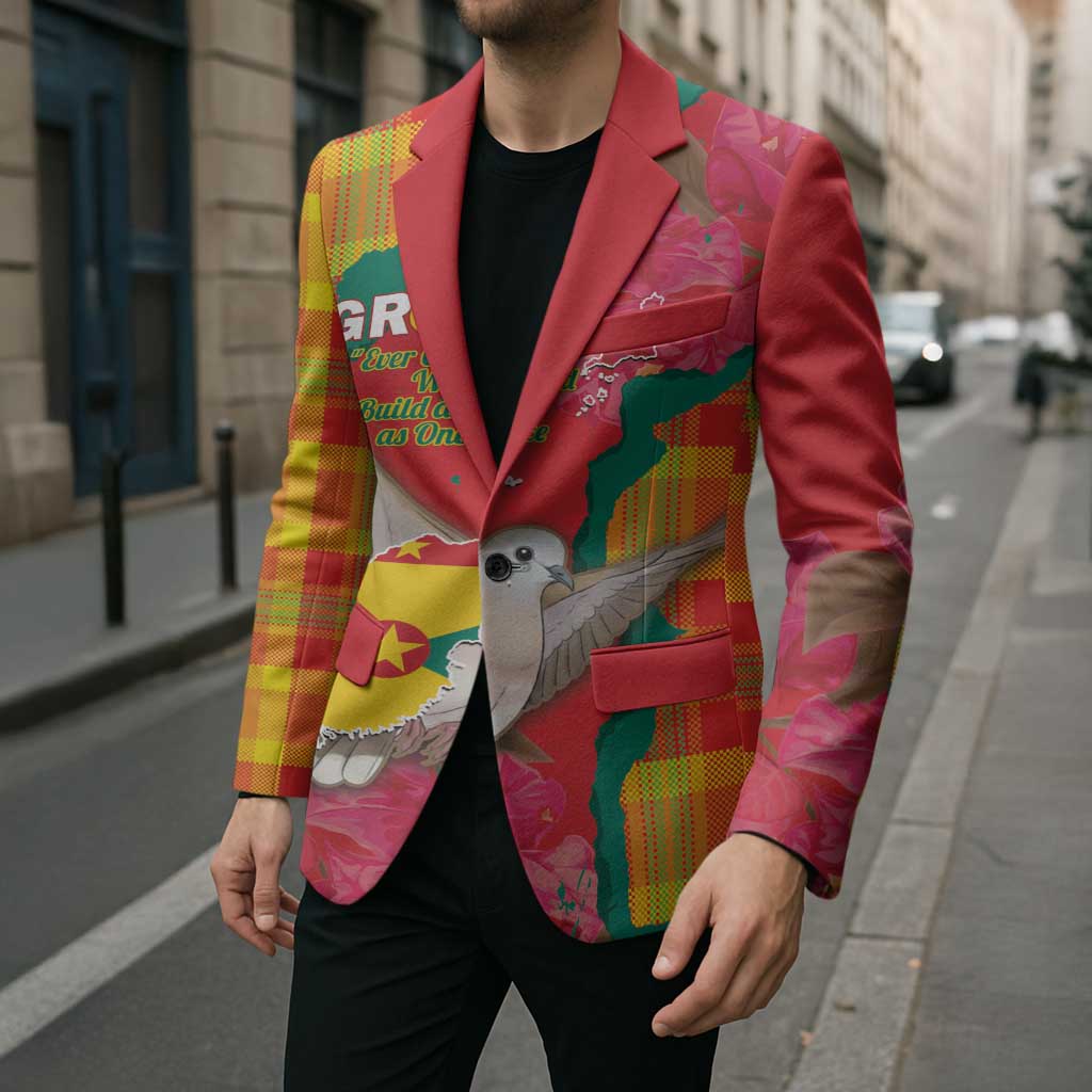 Grenada Independence Day Personalized Blazer Tropical Dove Bougainvillea Madras Pattern