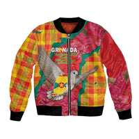 Grenada Independence Day Personalized Bomber Jacket Tropical Dove Bougainvillea Madras Pattern
