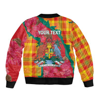 Grenada Independence Day Personalized Bomber Jacket Tropical Dove Bougainvillea Madras Pattern