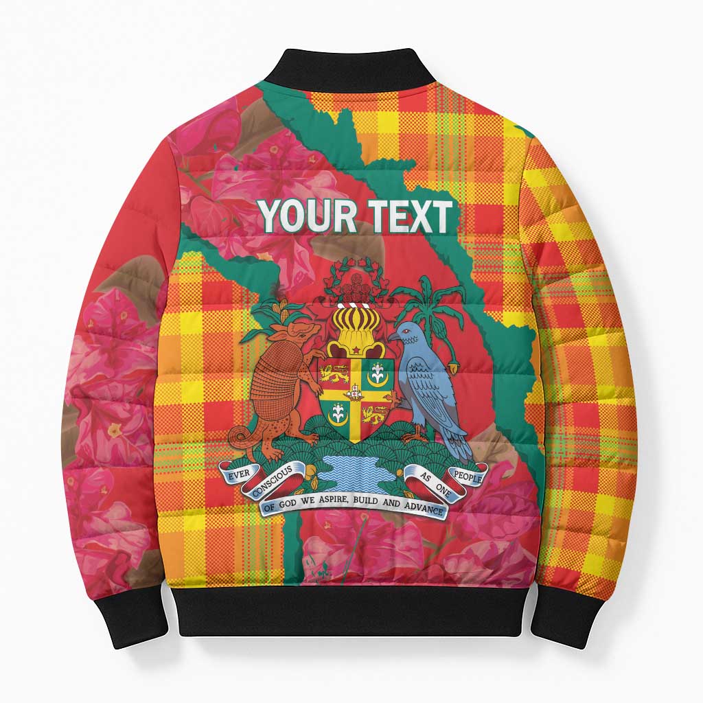 Grenada Independence Day Personalized Bomber Puffer Jacket Tropical Dove Bougainvillea Madras Pattern