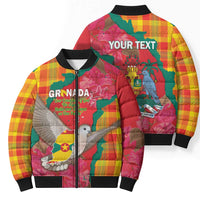 Grenada Independence Day Personalized Bomber Puffer Jacket Tropical Dove Bougainvillea Madras Pattern
