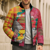Grenada Independence Day Personalized Bomber Puffer Jacket Tropical Dove Bougainvillea Madras Pattern