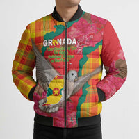 Grenada Independence Day Personalized Bomber Puffer Jacket Tropical Dove Bougainvillea Madras Pattern