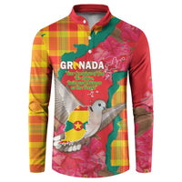 Grenada Independence Day Personalized Button Sweatshirt Tropical Dove Bougainvillea Madras Pattern