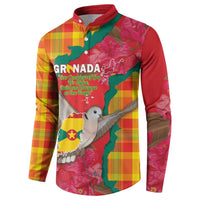 Grenada Independence Day Personalized Button Sweatshirt Tropical Dove Bougainvillea Madras Pattern
