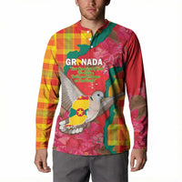 Grenada Independence Day Personalized Button Sweatshirt Tropical Dove Bougainvillea Madras Pattern