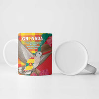 Grenada Independence Day Personalized Ceramic Mug Tropical Dove Bougainvillea Madras Pattern