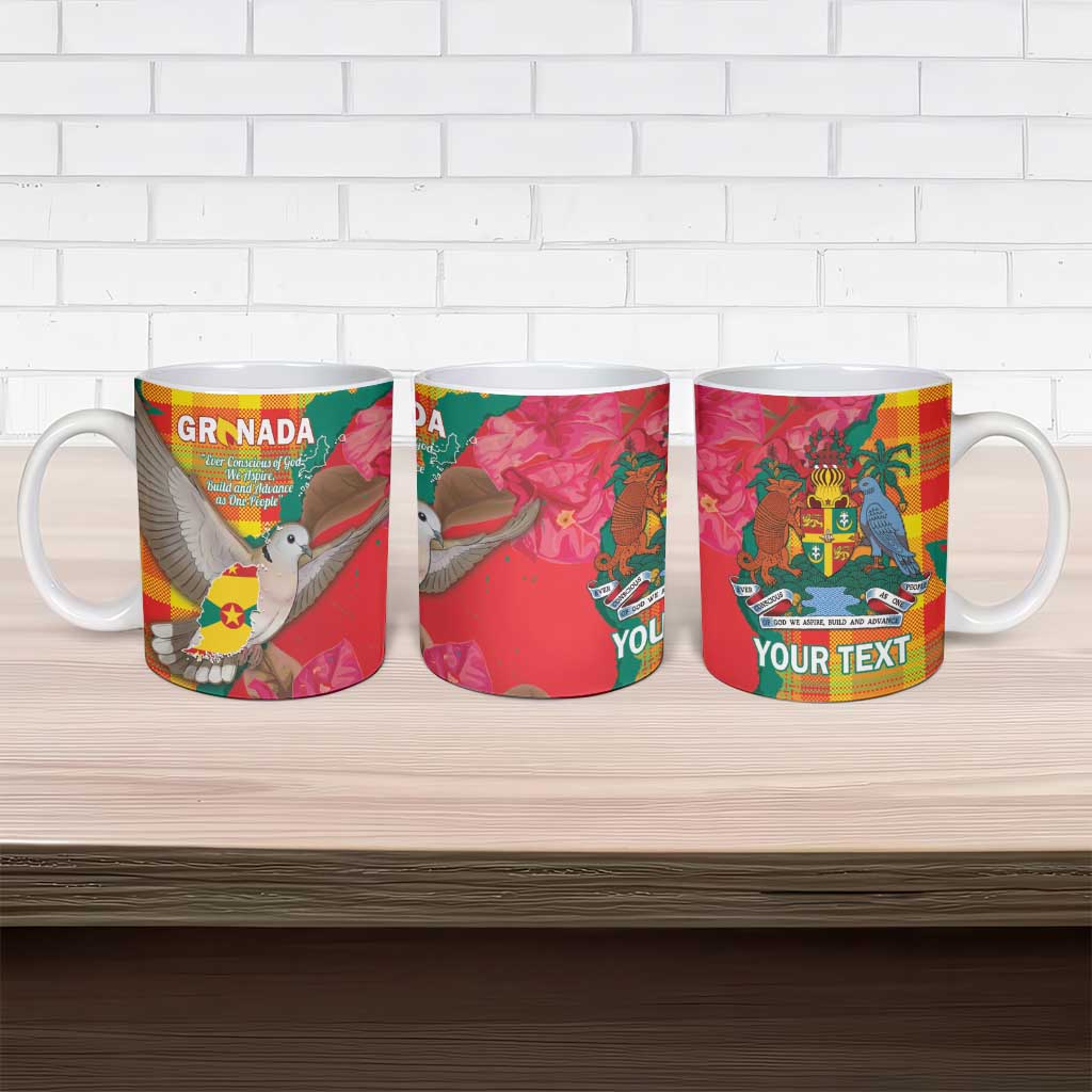 Grenada Independence Day Personalized Ceramic Mug Tropical Dove Bougainvillea Madras Pattern