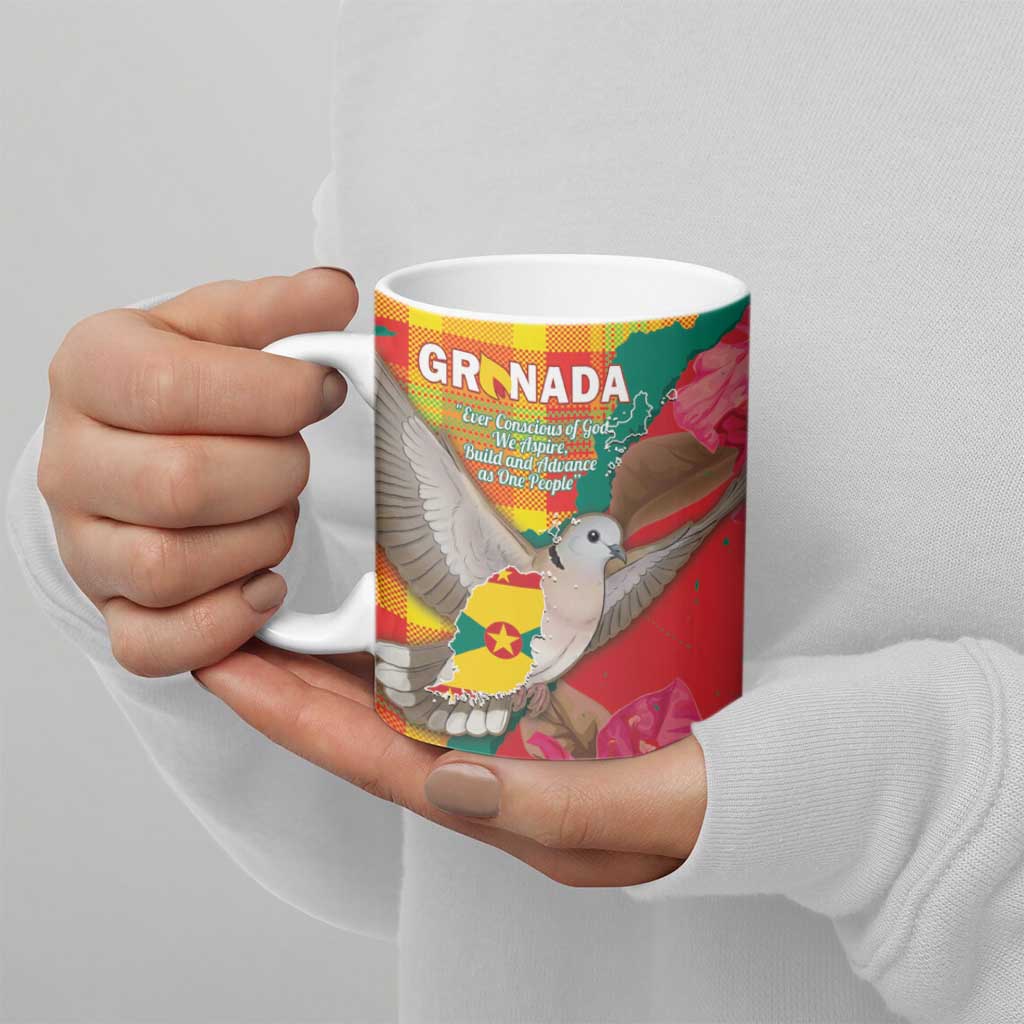 Grenada Independence Day Personalized Ceramic Mug Tropical Dove Bougainvillea Madras Pattern