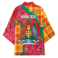 Grenada Independence Day Personalized Kimono Tropical Dove Bougainvillea Madras Pattern