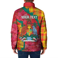 Grenada Independence Day Personalized Padded Jacket Tropical Dove Bougainvillea Madras Pattern