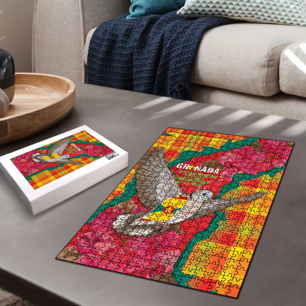 Grenada Independence Day Puzzle Tropical Dove Bougainvillea Madras Pattern