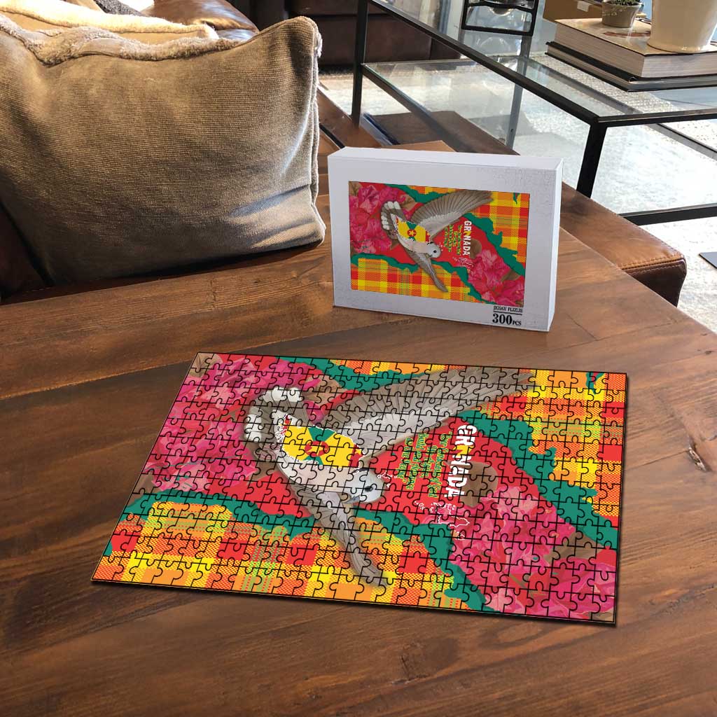 Grenada Independence Day Puzzle Tropical Dove Bougainvillea Madras Pattern