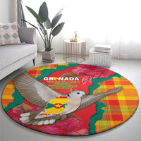 Grenada Independence Day Round Carpet Tropical Dove Bougainvillea Madras Pattern