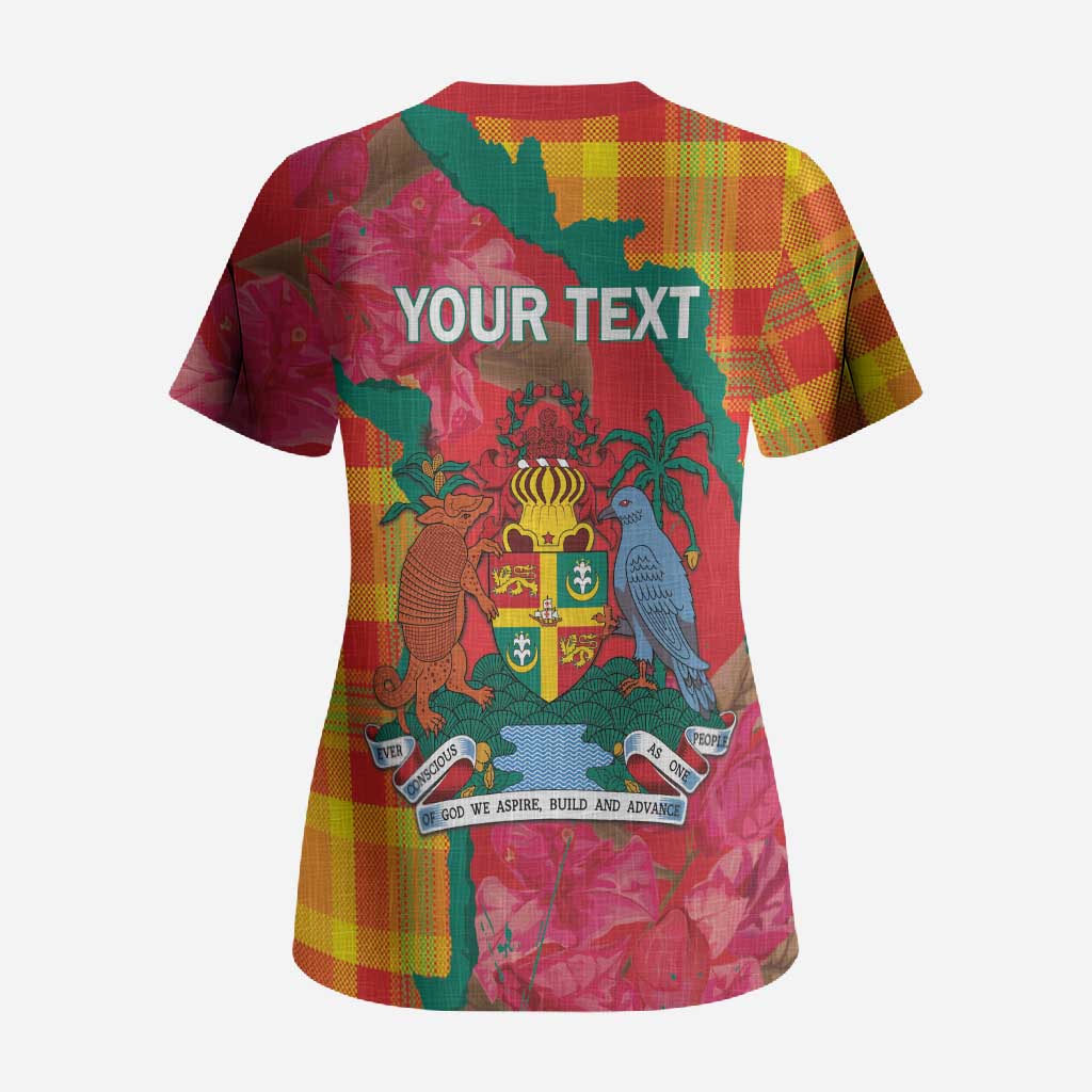 Grenada Independence Day Personalized Scrub Top Tropical Dove Bougainvillea Madras Pattern