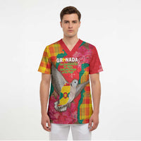 Grenada Independence Day Personalized Scrub Top Tropical Dove Bougainvillea Madras Pattern