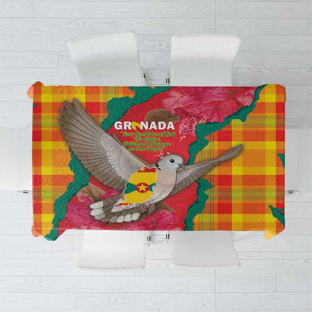 Grenada Independence Day Tablecloth Tropical Dove Bougainvillea Madras Pattern
