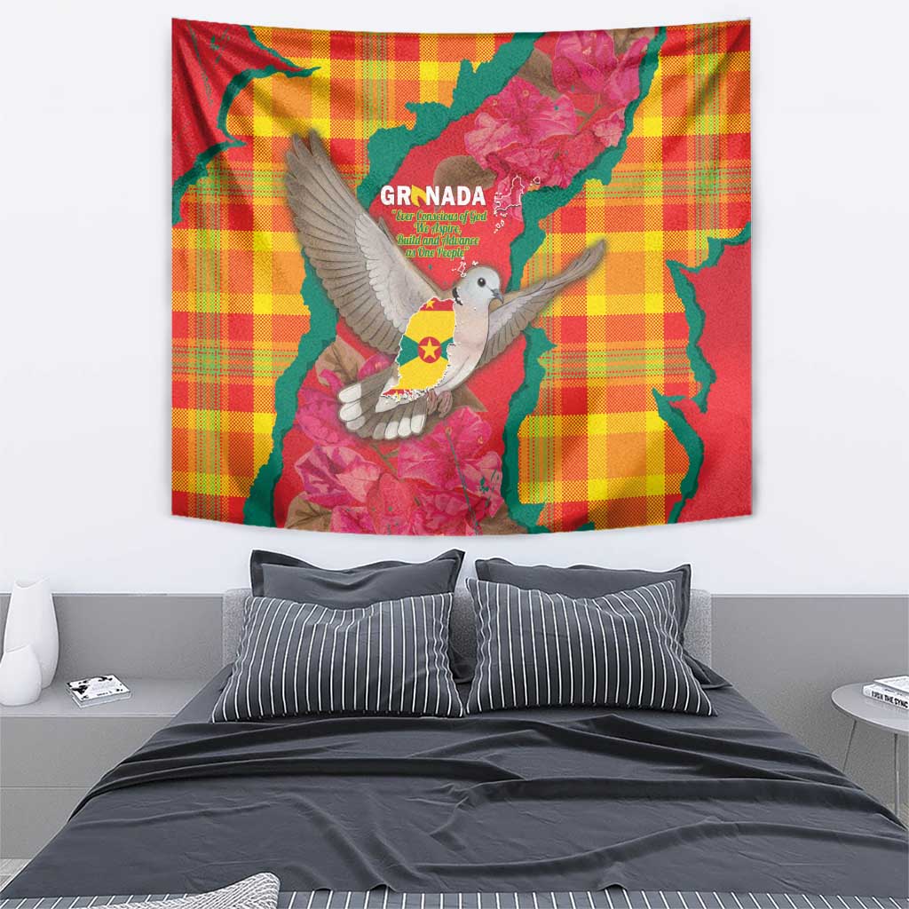 Grenada Independence Day Tapestry Tropical Dove Bougainvillea Madras Pattern