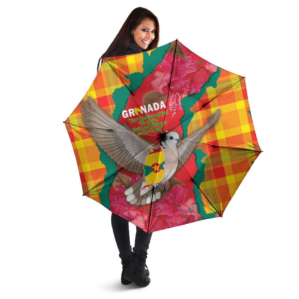 Grenada Independence Day Umbrella Tropical Dove Bougainvillea Madras Pattern