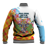Saint Lucia Independence Day Baseball Jacket Saint Lucian Map Pitons Madras Pattern
