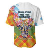 Saint Lucia Independence Day Baseball Jersey Saint Lucian Map Pitons Madras Pattern