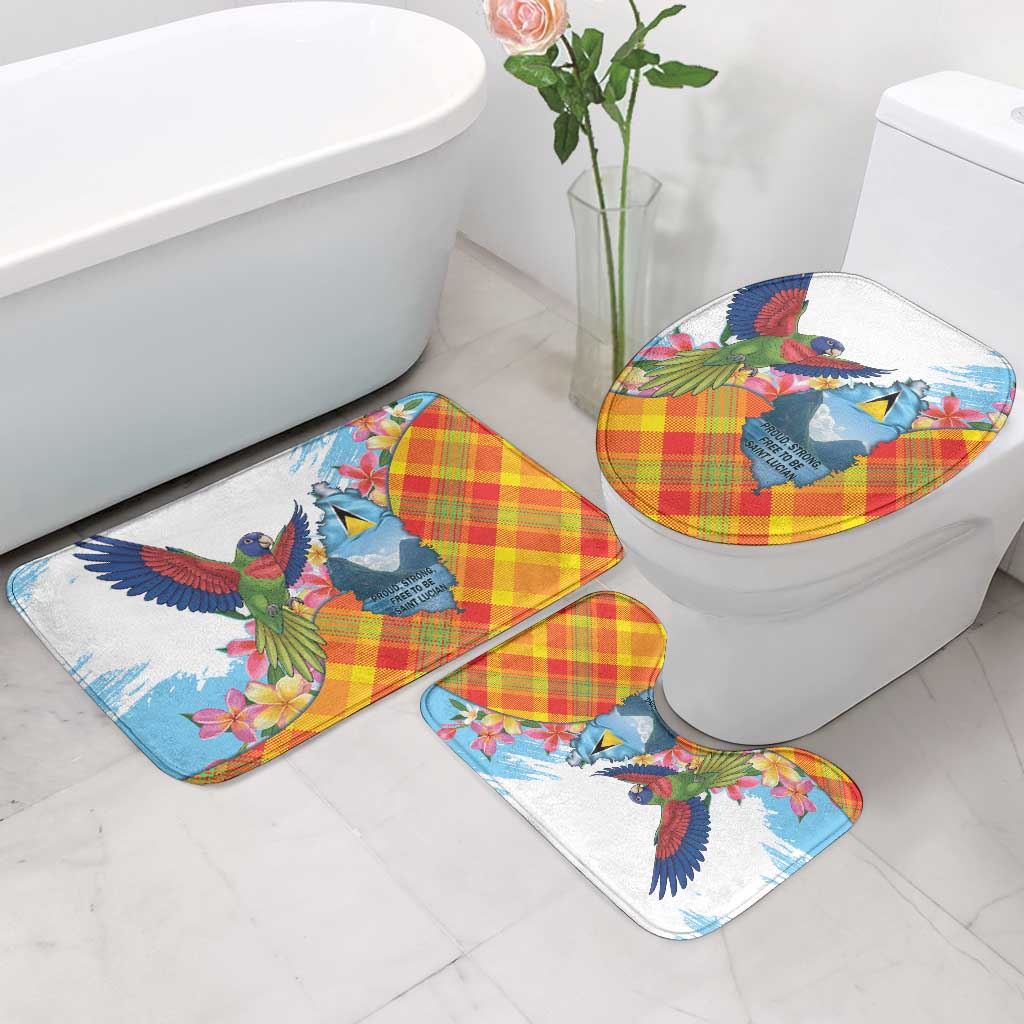 Saint Lucia Independence Day Bathroom Set Saint Lucian Map Pitons Madras Pattern