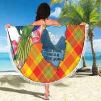 Saint Lucia Independence Day Beach Blanket Saint Lucian Map Pitons Madras Pattern