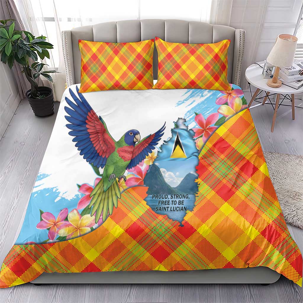 Saint Lucia Independence Day Bedding Set Saint Lucian Map Pitons Madras Pattern