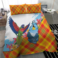 Saint Lucia Independence Day Bedding Set Saint Lucian Map Pitons Madras Pattern