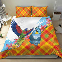 Saint Lucia Independence Day Bedding Set Saint Lucian Map Pitons Madras Pattern